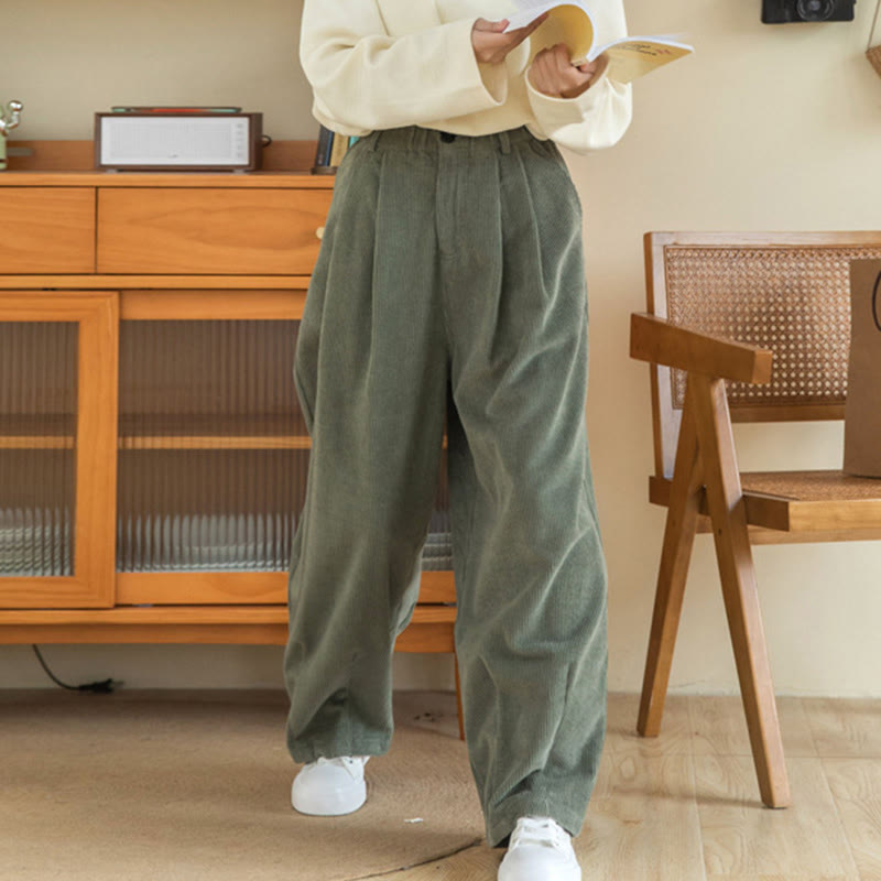 Buddha Stones Women's High Waist Zipper Design Wide Leg Cotton Corduroy Pants With Pockets - image 6