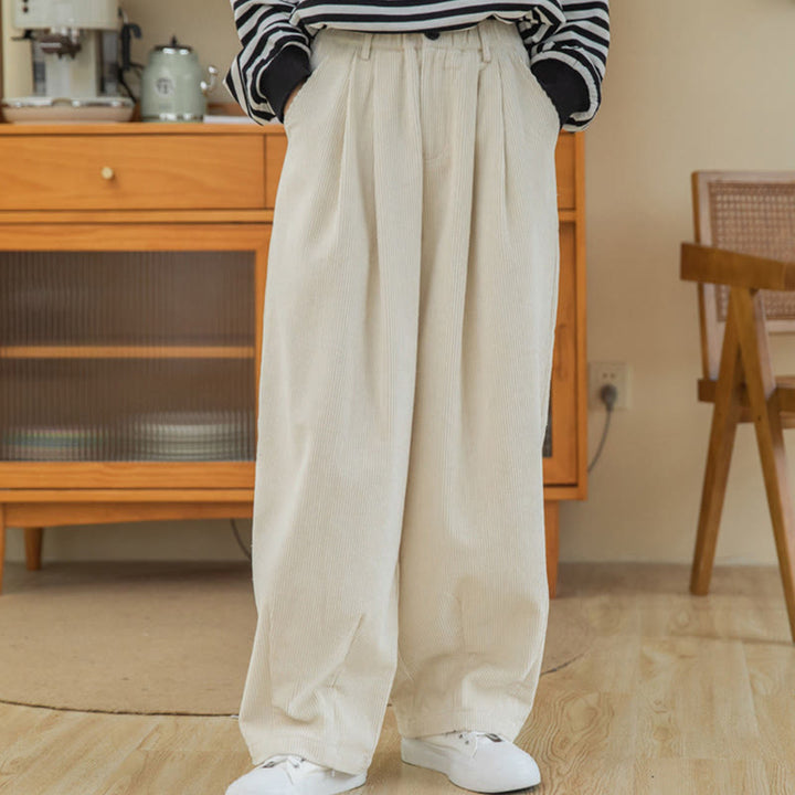 Buddha Stones Women's High Waist Zipper Design Wide Leg Cotton Corduroy Pants With Pockets - image 18