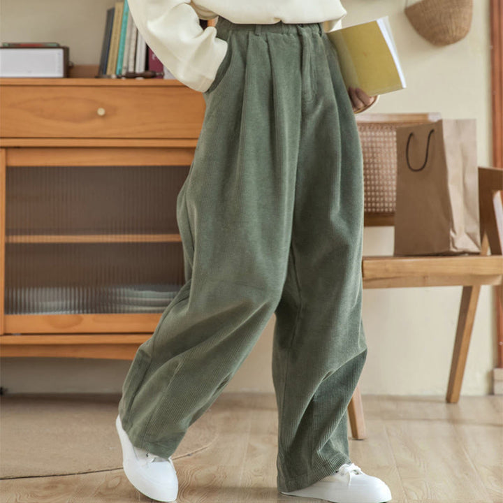 Buddha Stones Women's High Waist Zipper Design Wide Leg Cotton Corduroy Pants With Pockets - OliveDrab - US6，UK/AU10，EU38 (L) - image 0