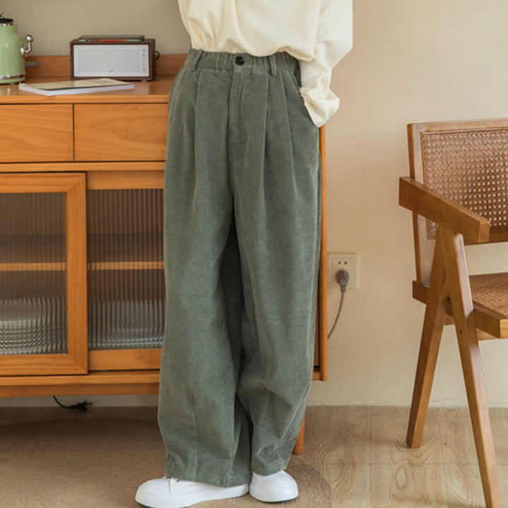 Buddha Stones Women's High Waist Zipper Design Wide Leg Cotton Corduroy Pants With Pockets - image 3