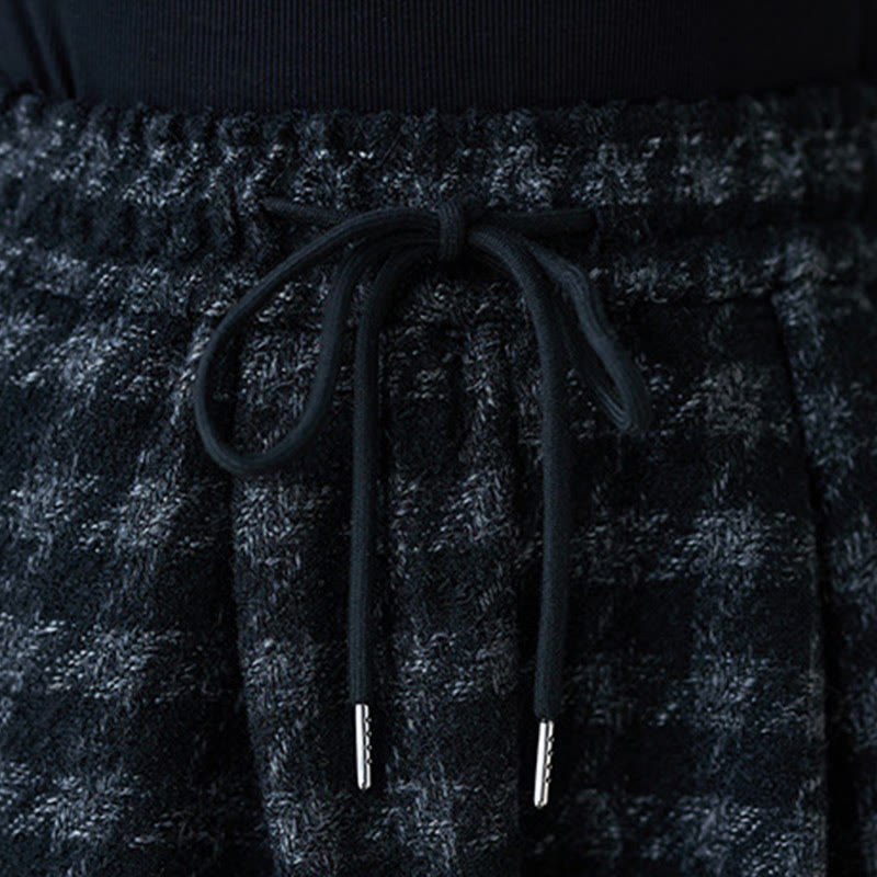 Buddha Stones Women's Winter Black Gray Plaid Pattern Cotton Fleece-Lined Pants With Pockets - image 6