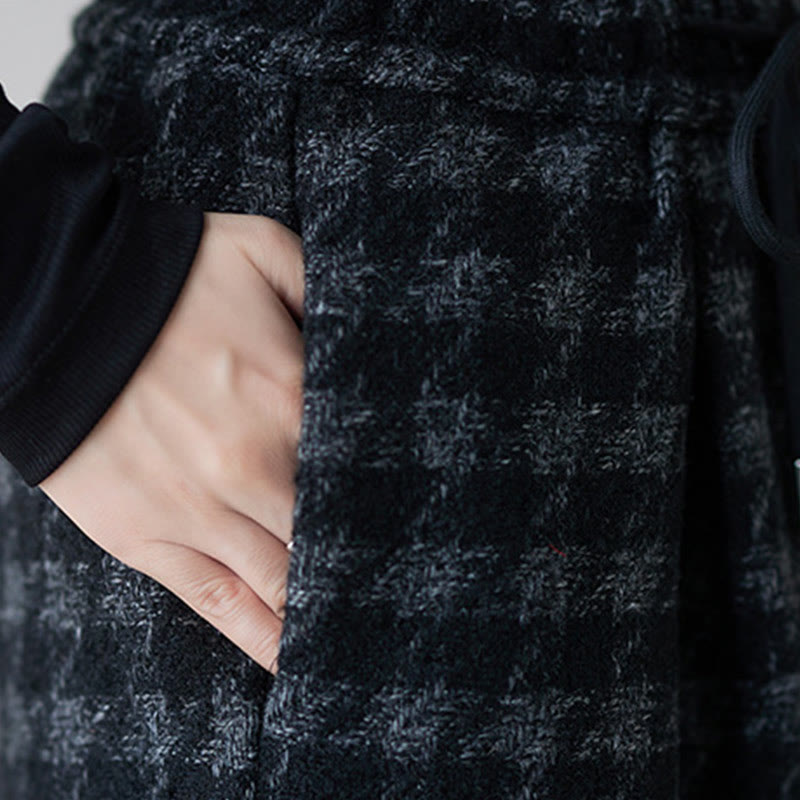 Buddha Stones Women's Winter Black Gray Plaid Pattern Cotton Fleece-Lined Pants With Pockets - image 8