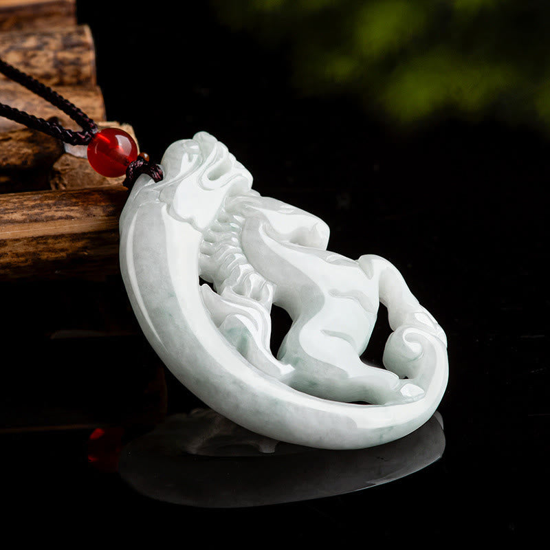 Buddha Stones Year of the Horse Dragon Jade Prosperity Rope Necklace Pendant - image 3