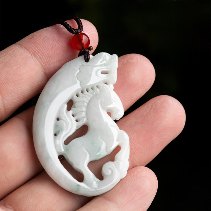 Buddha Stones Year of the Horse Dragon Jade Prosperity Rope Necklace Pendant - image 4