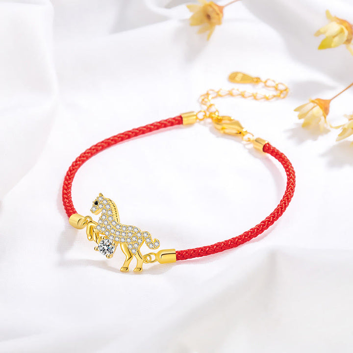 Buddha Stones 925 Sterling Silver Golden Year Of The Horse Red String Luck Adjustable Bracelet - image 5