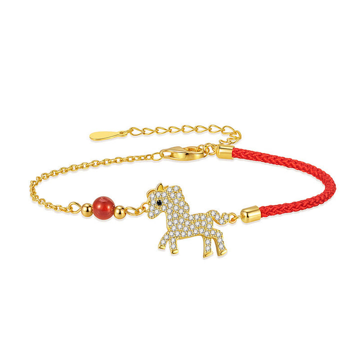 Buddha Stones 925 Sterling Silver Plated 18k Gold Year Of The Horse Red String Strength Bracelet - image 8