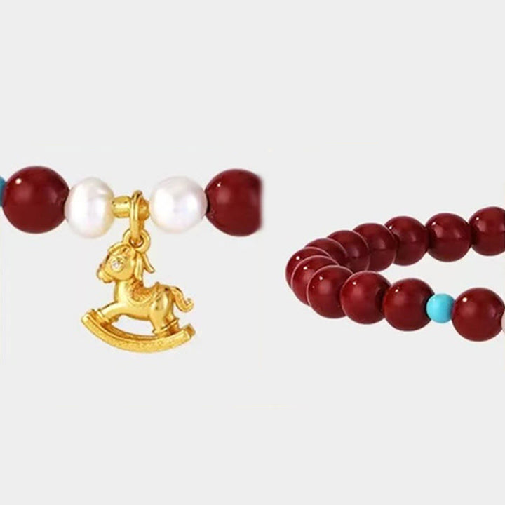 Buddha Stones Year of the Horse Natural Cinnabar Pearl Blessing Bracelet - image 14