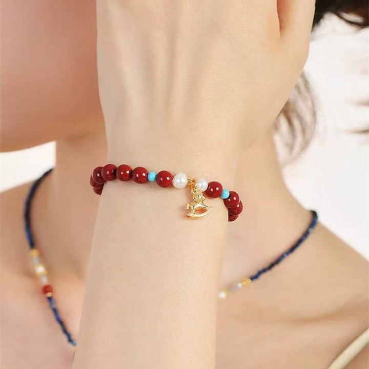 Buddha Stones Year of the Horse Natural Cinnabar Pearl Blessing Bracelet - image 12