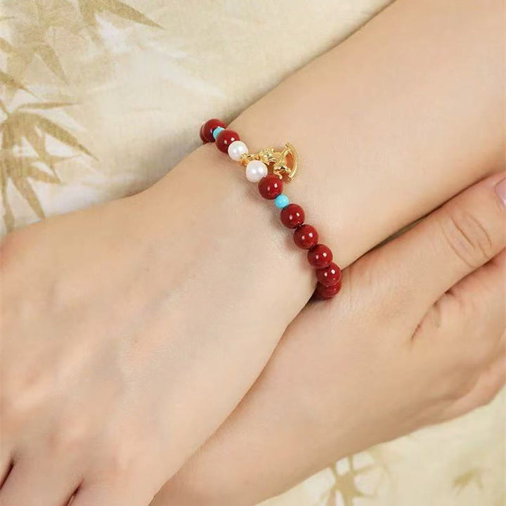 Buddha Stones Year of the Horse Natural Cinnabar Pearl Blessing Bracelet - image 9