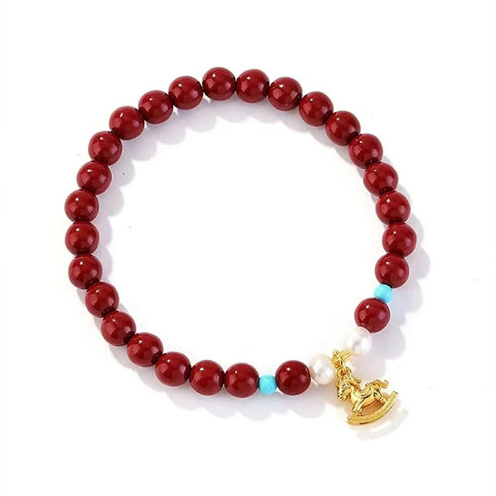Buddha Stones Year of the Horse Natural Cinnabar Pearl Blessing Bracelet - image 8
