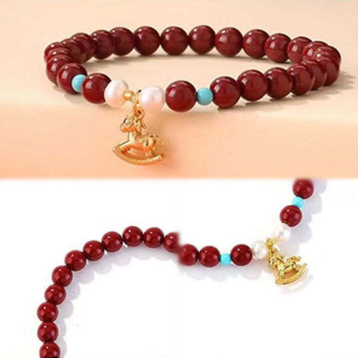 Buddha Stones Year of the Horse Natural Cinnabar Pearl Blessing Bracelet - image 13
