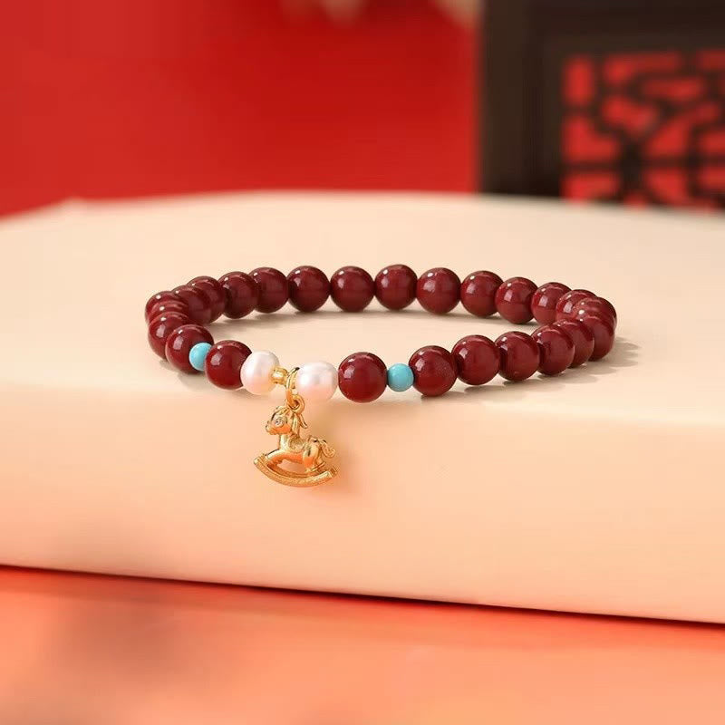 Buddha Stones Year of the Horse Natural Cinnabar Pearl Blessing Bracelet - image 4