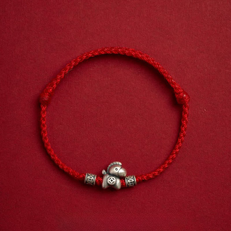 Buddha Stones Year of the Horse 999 Sterling Silver String Braided Protection Bracelet - Red(Wrist Circumference 14-21cm) - image 1