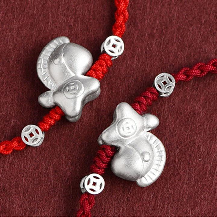 Buddha Stones Year of the Horse 999 Sterling Silver Copper Coins Luck Rope Braided Bracelet Anklet - image 2