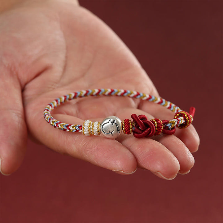 Buddha Stones Year of the Horse 999 Sterling Silver Dunhuang Color String Braided Luck Bracelet - image 4