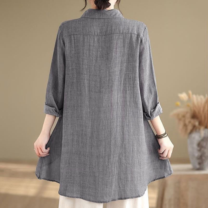 Buddha Stones Irregular Design Buttons Long Sleeve Women's Cotton Shirt - image 4