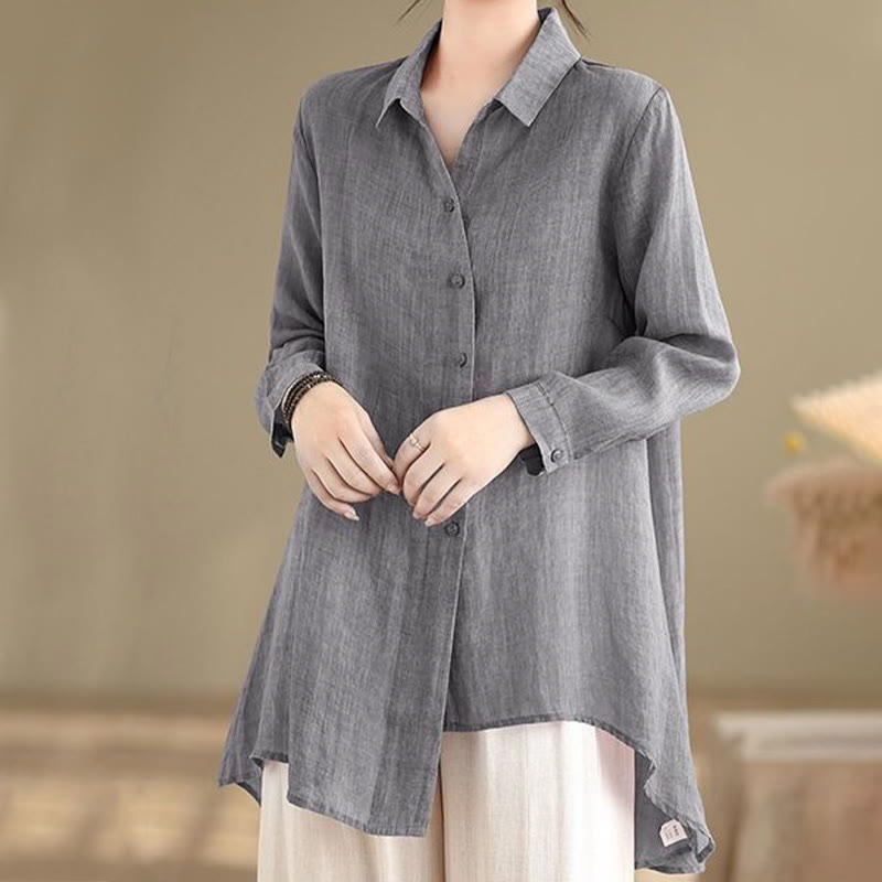 Buddha Stones Irregular Design Buttons Long Sleeve Women's Cotton Shirt - image 2