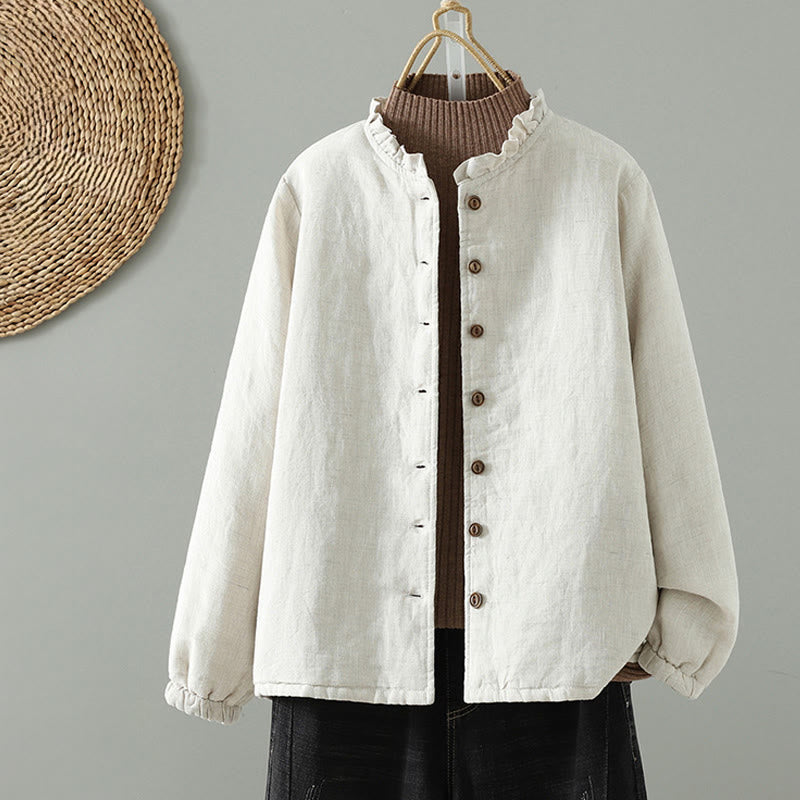 Buddha Stones Casual Buttons Women's Long Sleeve Cotton Jacket With Pockets - Ivory - US8-10，UK/AU12-14，EU40-42 (2XL) - image 0