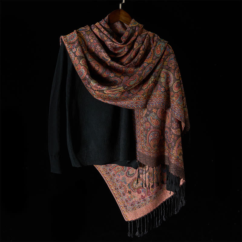 Buddha Stones Spring Purple Cashew Flower Pattern Tassel Soft Scarf Shawl - image 1