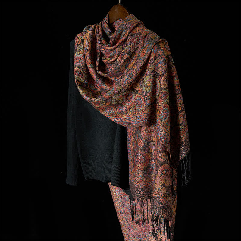 Buddha Stones Spring Purple Cashew Flower Pattern Tassel Soft Scarf Shawl - image 2