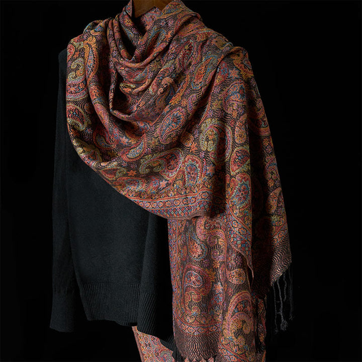 Buddha Stones Spring Purple Cashew Flower Pattern Tassel Soft Scarf Shawl - image 3