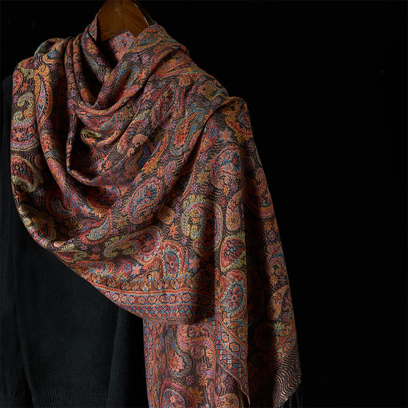 Buddha Stones Spring Purple Cashew Flower Pattern Tassel Soft Scarf Shawl - PaleVioletRed - 184*70cm - image 0