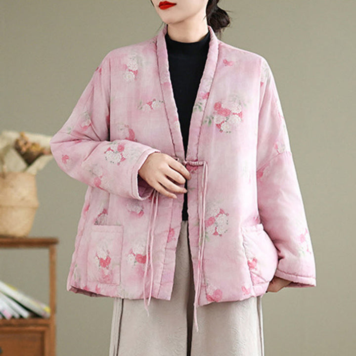 Buddha Stones Printed Flowers Women's Long Sleeve Jacket With Pockets - image 2