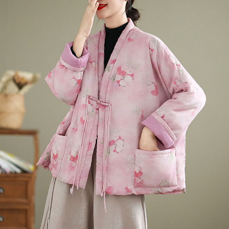 Buddha Stones Printed Flowers Women's Long Sleeve Jacket With Pockets - image 1