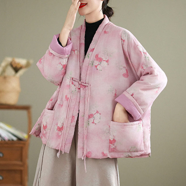 Buddha Stones Printed Flowers Women's Long Sleeve Jacket With Pockets - image 1