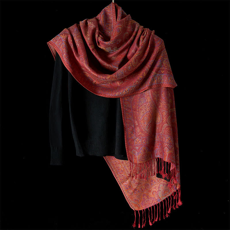 Buddha Stones Spring Cashew Flower Stripes Pattern Tassel Cozy Scarf Shawl - image 1