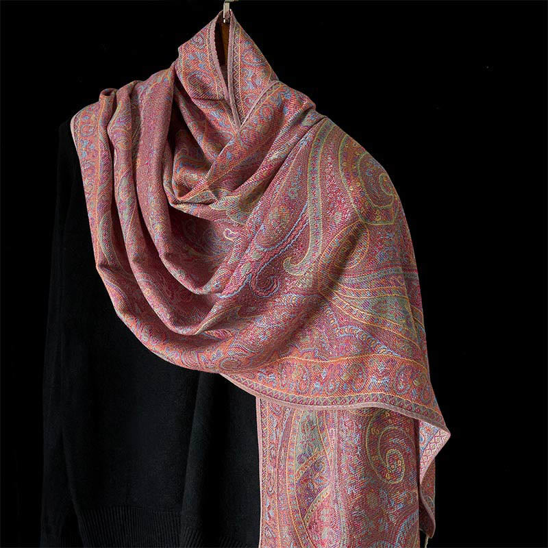 Buddha Stones Spring Cashew Flower Stripes Pattern Tassel Cozy Scarf Shawl - LavenderBlush - 178*70cm - image 6