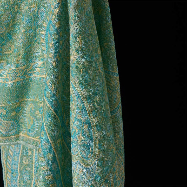 Buddha Stones Spring Green Cashew Flower Geometric Stripes Pattern Tassel Cozy Scarf Shawl - image 11