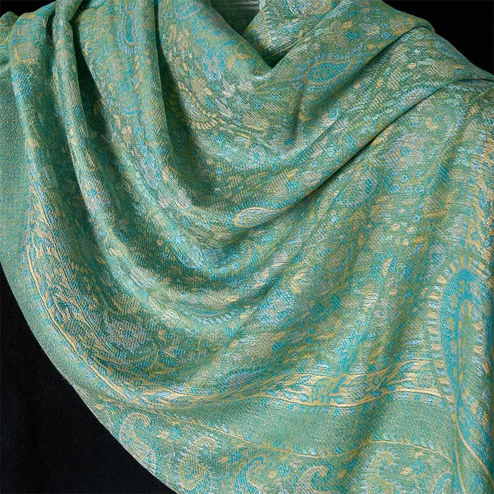 Buddha Stones Spring Green Cashew Flower Geometric Stripes Pattern Tassel Cozy Scarf Shawl - image 10