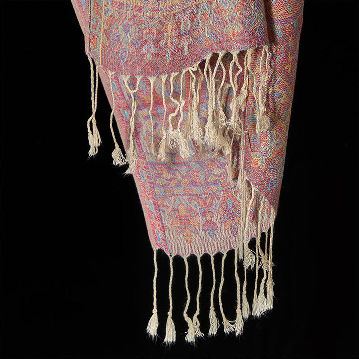 Buddha Stones Spring Red Pink Cashew Flower Geometric Stripes Pattern Tassel Cozy Scarf Shawl - image 10