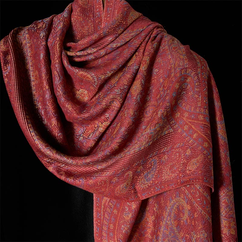 Buddha Stones Spring Red Pink Cashew Flower Geometric Stripes Pattern Tassel Cozy Scarf Shawl - image 3