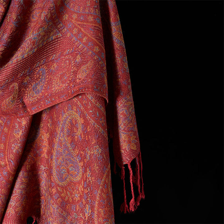 Buddha Stones Spring Red Pink Cashew Flower Geometric Stripes Pattern Tassel Cozy Scarf Shawl - image 4