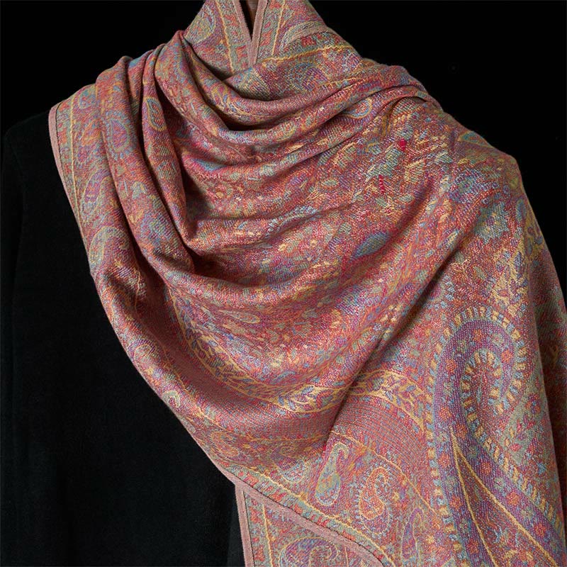 Buddha Stones Spring Red Pink Cashew Flower Geometric Stripes Pattern Tassel Cozy Scarf Shawl - image 8