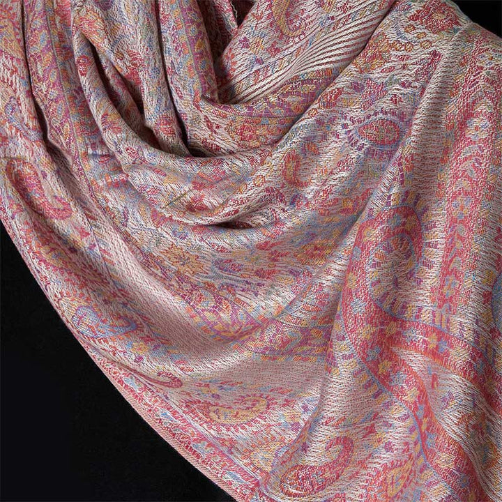 Buddha Stones Spring Light Pink Beige Cashew Flower Geometric Stripes Pattern Tassel Cozy Scarf Shawl - image 3