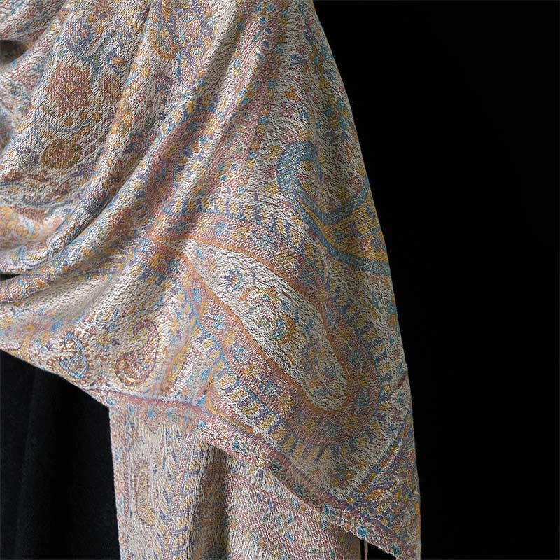 Buddha Stones Spring Light Pink Beige Cashew Flower Geometric Stripes Pattern Tassel Cozy Scarf Shawl - image 10