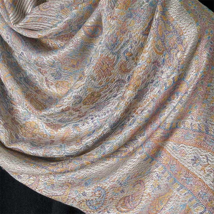 Buddha Stones Spring Light Pink Beige Cashew Flower Geometric Stripes Pattern Tassel Cozy Scarf Shawl - image 9