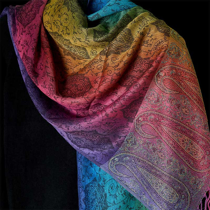 Buddha Stones Spring Colorful Gradient Cashew Flower Pattern Tassel Cozy Scarf Shawl - image 13