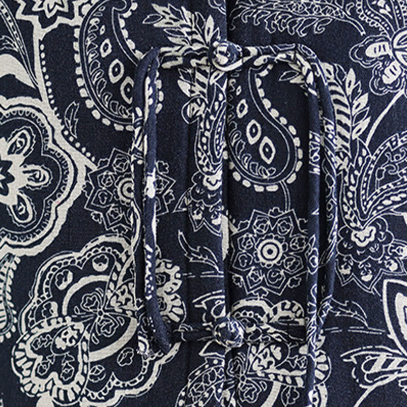 Buddha Stones Plant Pattern Frog-button Women's Sleeveless Cotton Vest Waistcoat With Pockets - image 8