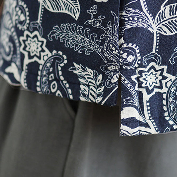 Buddha Stones Plant Pattern Frog-button Women's Sleeveless Cotton Vest Waistcoat With Pockets - image 7