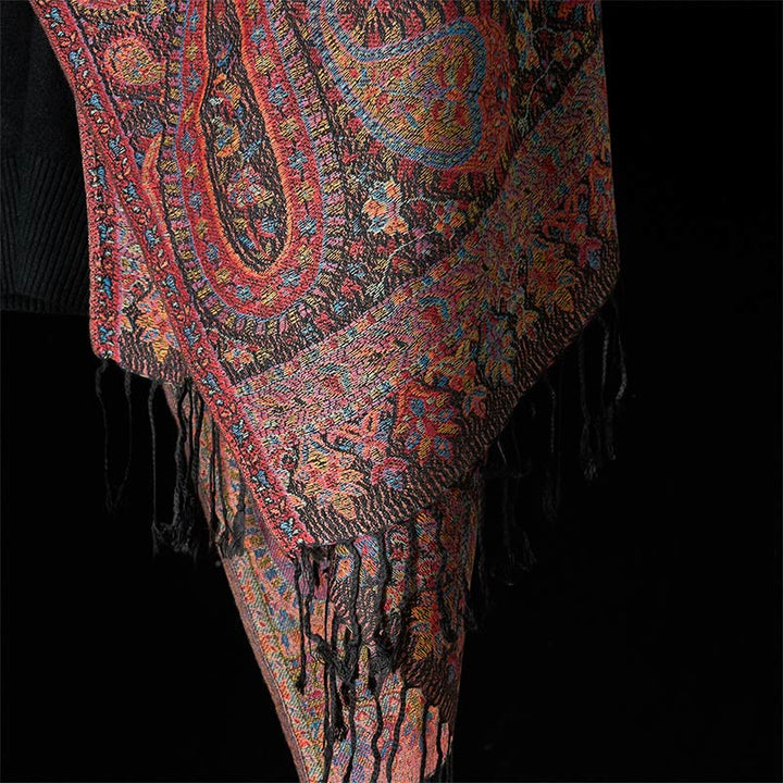 Buddha Stones Spring Brown Cashew Flower Leaves Pattern Tassel Soft Scarf Shawl - image 5