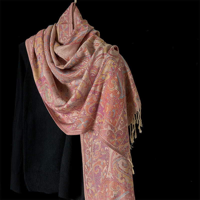 Buddha Stones Spring Cashew Flower Vines Pattern Tassel Soft Scarf Shawl - LightCoral - 184*70cm - image 0