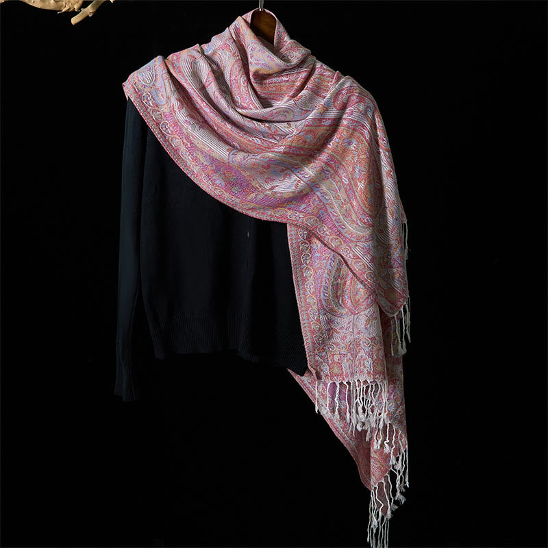 Buddha Stones Spring Cashew Flower Leaves Vines Geometric Pattern Tassel Soft Scarf Shawl - image 17