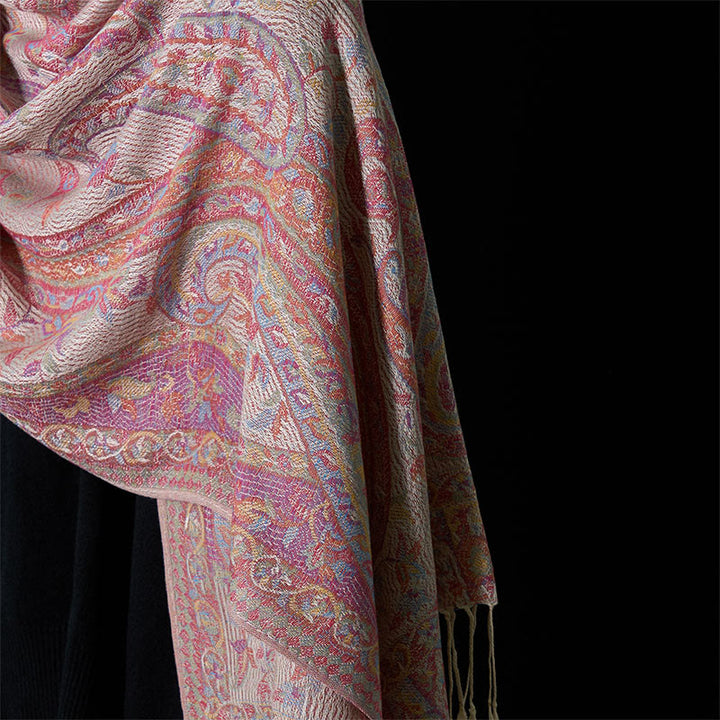Buddha Stones Spring Cashew Flower Leaves Vines Geometric Pattern Tassel Soft Scarf Shawl - image 3