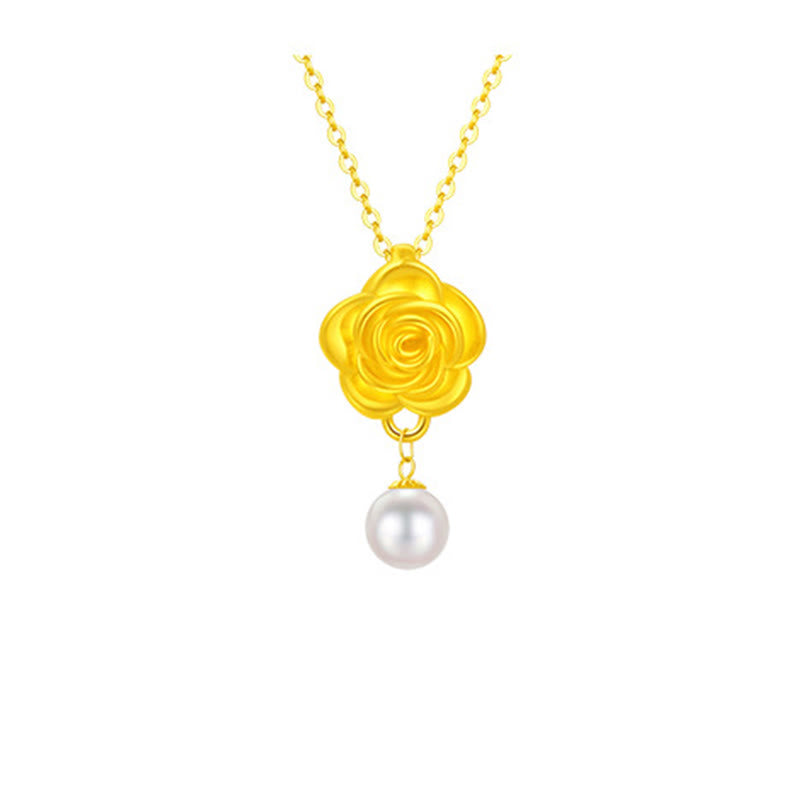 Buddha Stones 999 Sterling Silver Plated Gold Camellia Pearl Healing Necklace Pendant - image 8