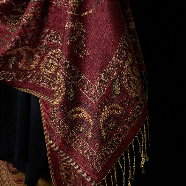 Buddha Stones Spring Maroon Cashew Flower Floral Leaf Pattern Tassel Soft Scarf Shawl - image 5