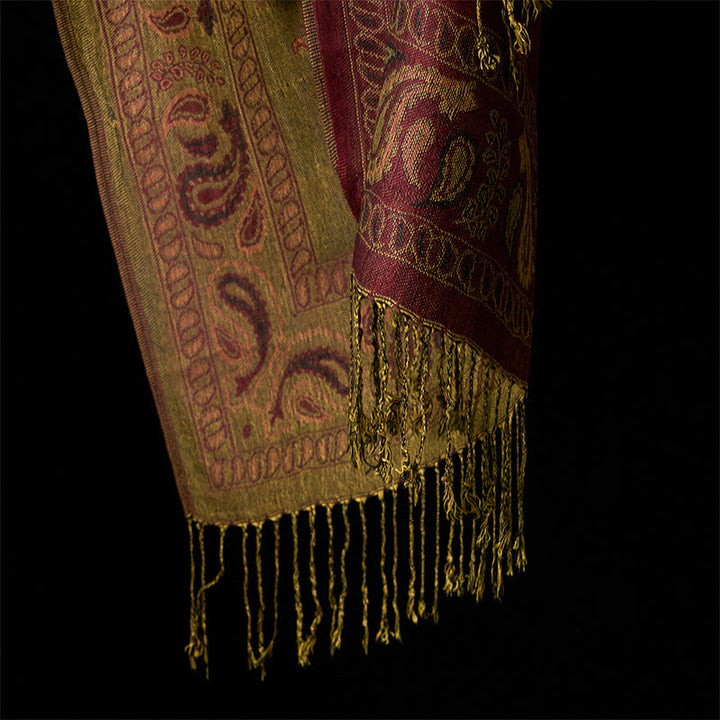 Buddha Stones Spring Maroon Cashew Flower Floral Leaf Pattern Tassel Soft Scarf Shawl - image 6